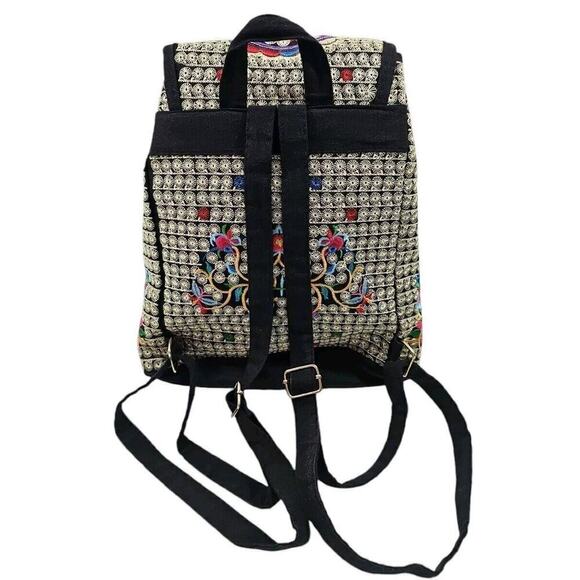 Hand Embroidered 13x9 inch w/Adjustable Straps Colorful Vibrant Backpack - Picture 2 of 9
